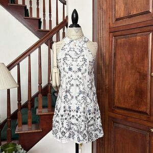 Francescas Blue White Dainty Flower Halter Sleeveless Dress Mini New with Tags